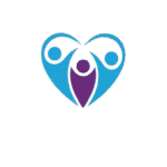 A simple symbolic logo in light blue and purple, depicting 3 figures in the shape of a heart. The two blue outside figures are sppporting the inner purple figure. The entire logo looks like a smiling cartoon face.
