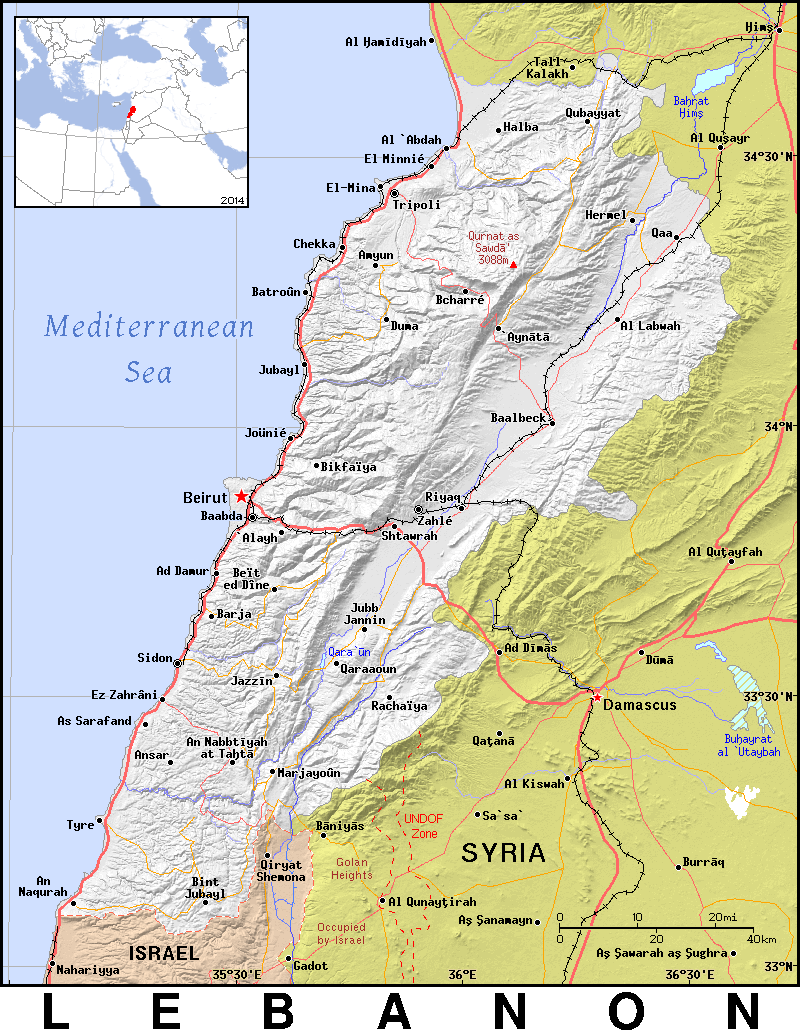 A map of Lebanon.