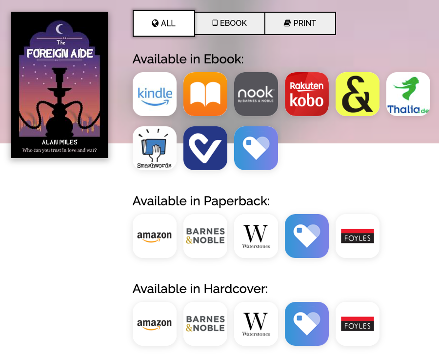 A screenshot showing all the outlets that are stocking The Foreign Aide